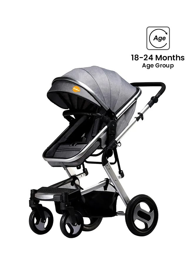 Kidle Compact Baby High View Stroller With Adjustable Recline Position And Canopy Grey/Black/Silver  - Image 1