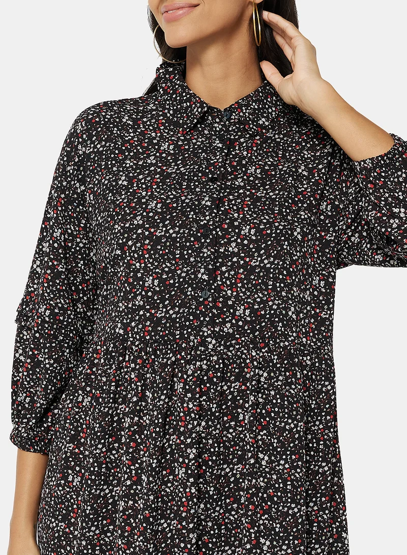 VERO MODA Printed Oversized Shirt Dress Black