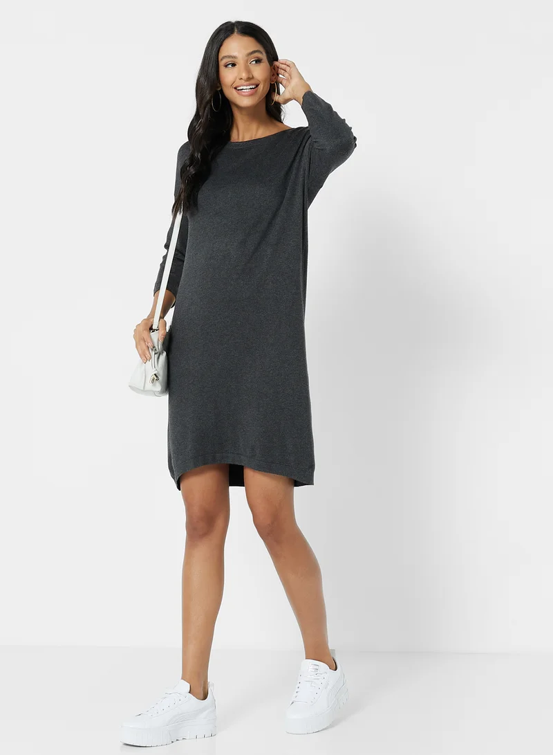فيرو مودا Relaxed Knit Dress رمادي