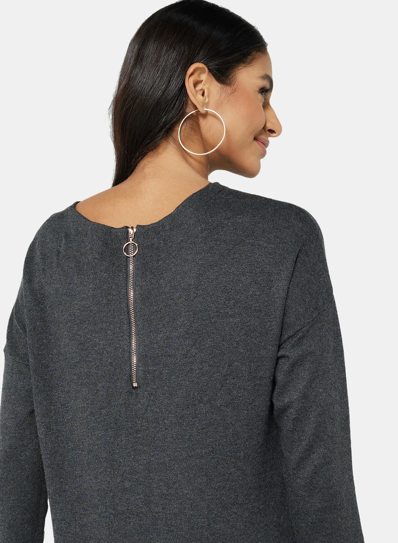 فيرو مودا Relaxed Knit Dress رمادي