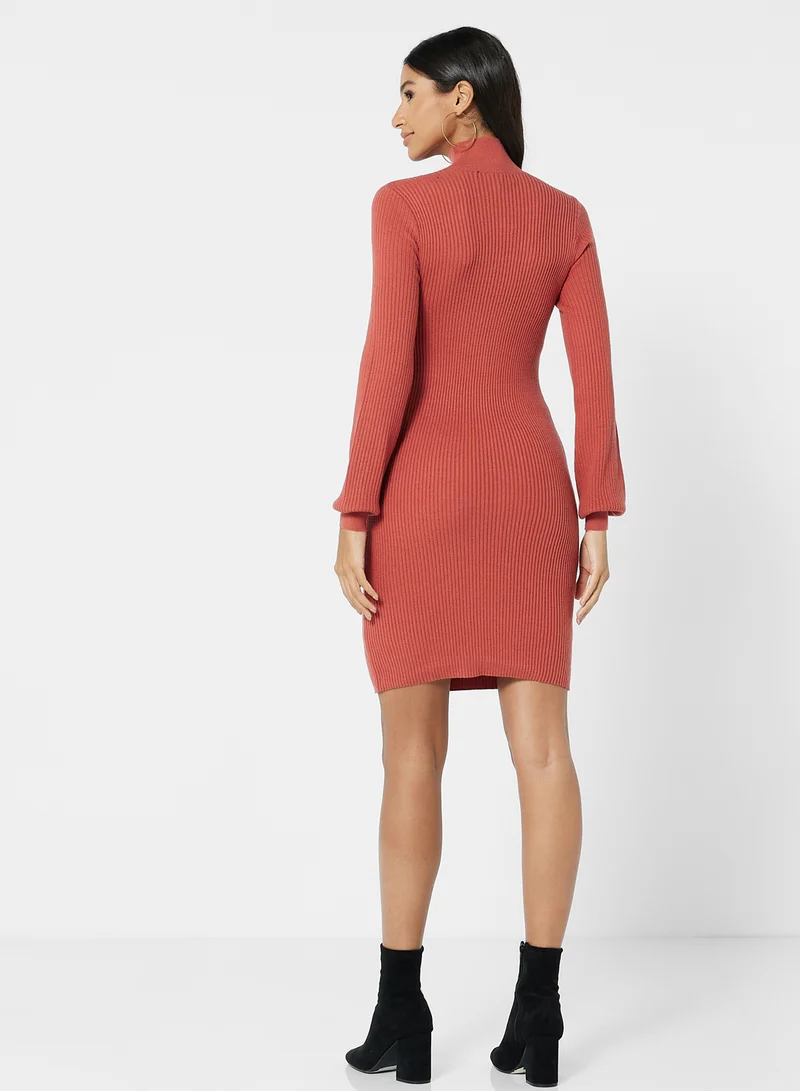 VERO MODA High Neck Bodycon Dress Orange