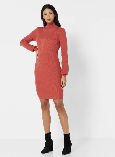 VERO MODA High Neck Bodycon Dress Orange