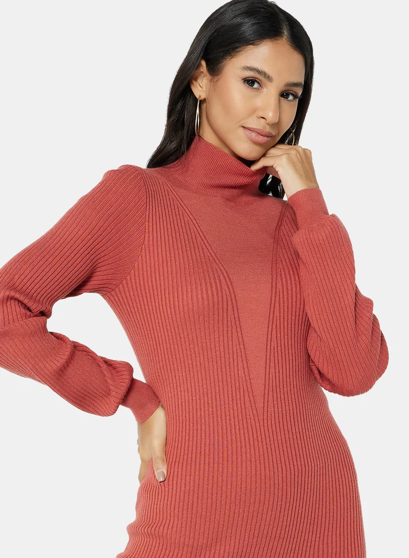 VERO MODA High Neck Bodycon Dress Orange