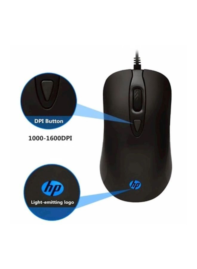 HP - KM100 Gaming Wired Keyboard and Mouse, 104 Keys, 8x RED Replaceable Keys, Water-Proof Design, Infrared Optical Tracking, Up to 1600 DPI, 1.5m Cable Length, English Layout | 1QW64AA#UUF-ENG Black - Image 1