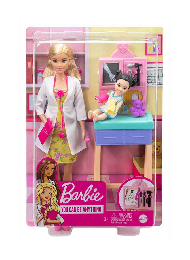 Barbie 12-Inch Pediatrician Playset, Brunette Doll With Exam Table, X-Ray, Stethoscope, Tool, Clip Board, Patient Doll And Teddy Bear - Image 3