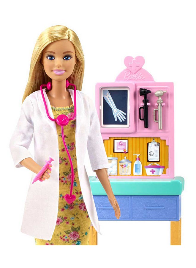 Barbie 12-Inch Pediatrician Playset, Brunette Doll With Exam Table, X-Ray, Stethoscope, Tool, Clip Board, Patient Doll And Teddy Bear - Image 4