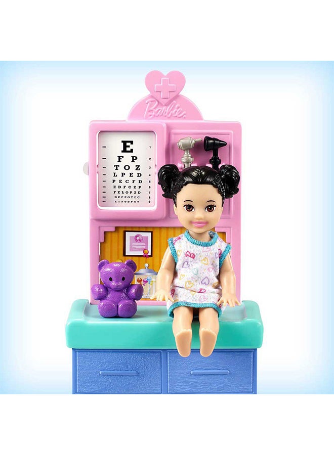 Barbie 12-Inch Pediatrician Playset, Brunette Doll With Exam Table, X-Ray, Stethoscope, Tool, Clip Board, Patient Doll And Teddy Bear - Image 5