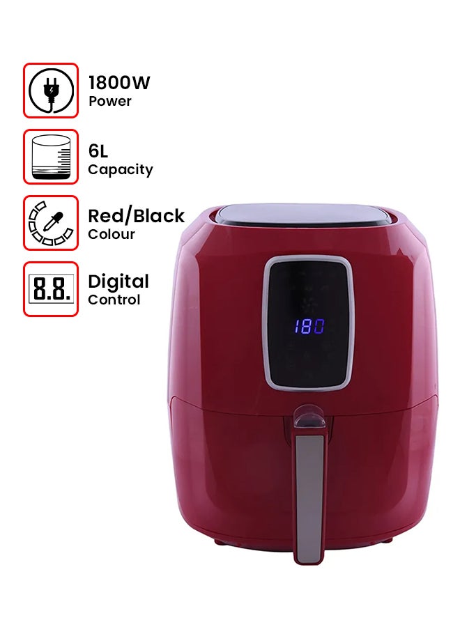 ألسيف إليك مقلاة هوائية سعة 6 لترات 6 L 1800 W AL7205 أحمر وأسود  - Image 1