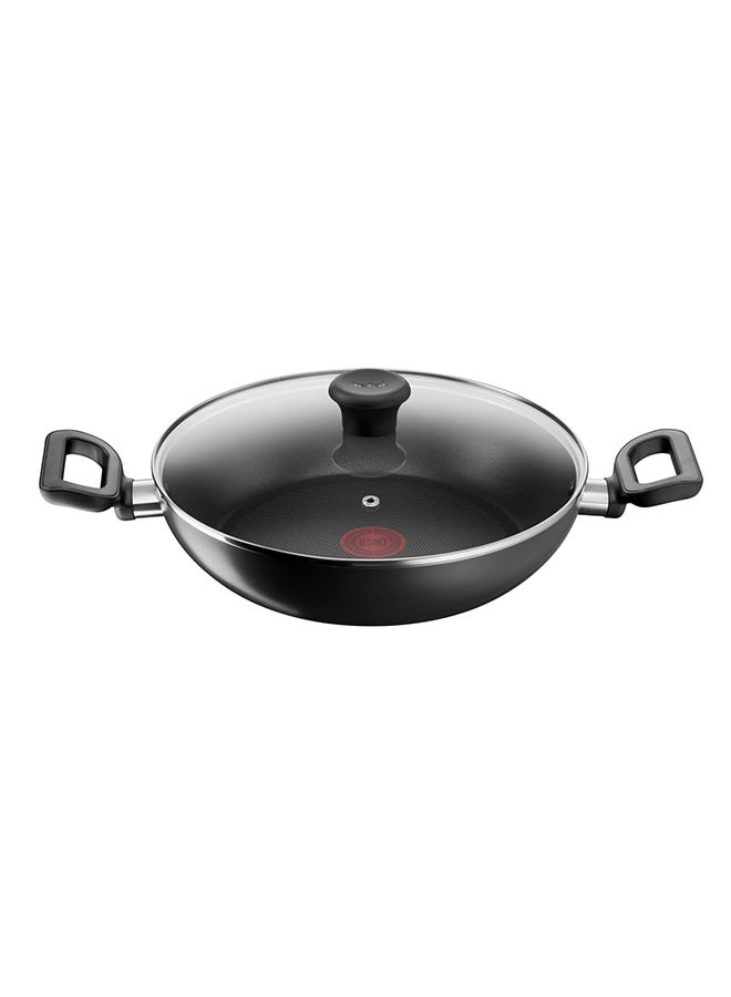 G6 Delicia Aluminium Non-Stick Kadai Pot With Glass Lid Black 28cm 