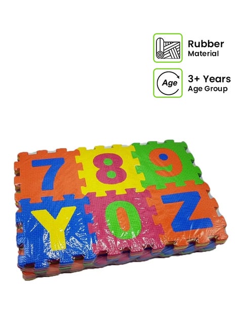 36-Piece Interlocking Alphabet And Numbers Reusable Floor Puzzle Eva Mat Set 30x30x1cm