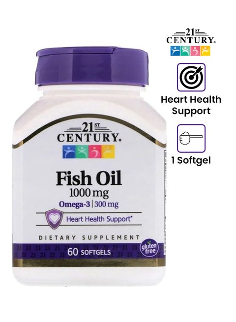 Fish Oil Omega 3 1000 mg Dietary Supplement - 60 Softgels