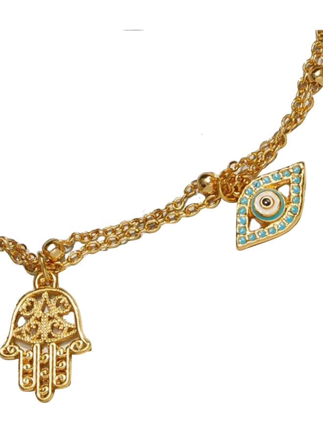 Pipa Bella - 18K Gold Plated Sterling Silver Evil Eye and Hamza Charm Anklet - Image 1