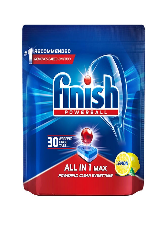 Finish - Lemon Sparkle Powerball Dishwasher Detergent All in One Max Tablets for Powerful Clean Everytime, 30 Tabs Red 16.5grams - Image 1