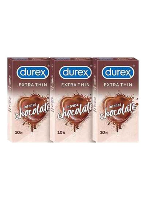 10-Piece Extra Thin Intense Chocolate Flavored Condoms For Men, Pack Of 3