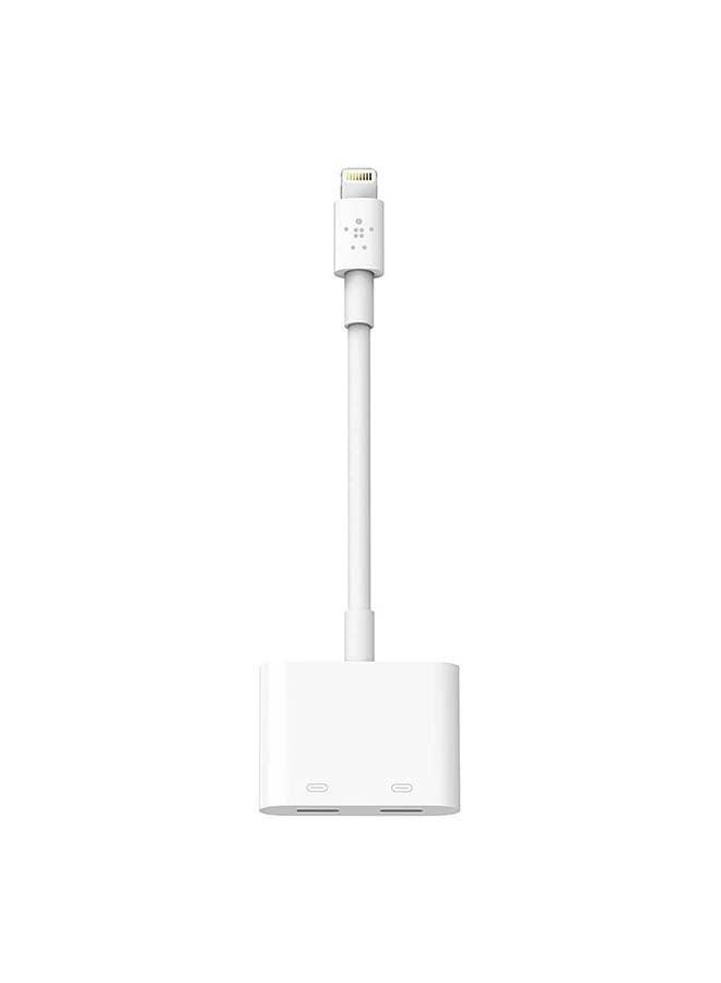 belkin - LightnIng + ChargIng   Dual Functionality Adapter For iPhone And iPad Pass Through ChargIng LightnIng Audio Headphones   Compatible For iPhone 12131415 & iPad White - Image 1