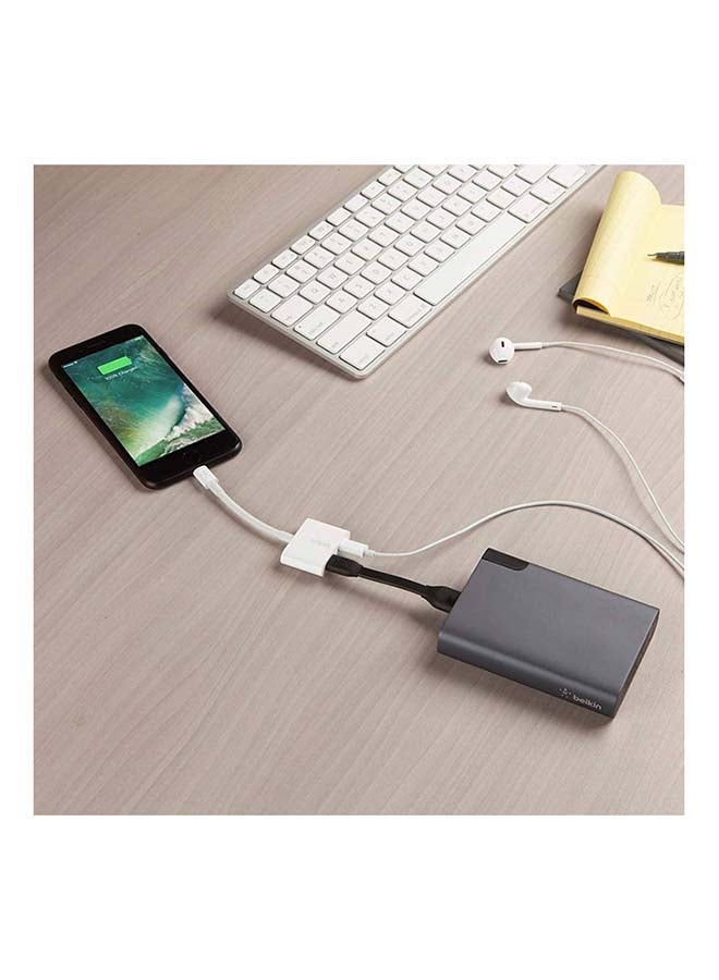 belkin - LightnIng + ChargIng   Dual Functionality Adapter For iPhone And iPad Pass Through ChargIng LightnIng Audio Headphones   Compatible For iPhone 12131415 & iPad White - Image 1