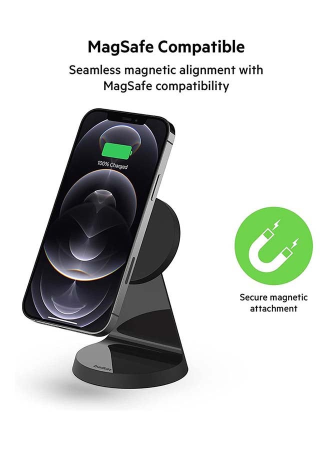 belkin - Magnetic Wireless Charger Stand (Compatible with MagSafe for iPhone 14, iPhone 13 and iPhone 12 Series and other MagSafe Enabled Devices, 20W PD power adapter included) Black - Image 1