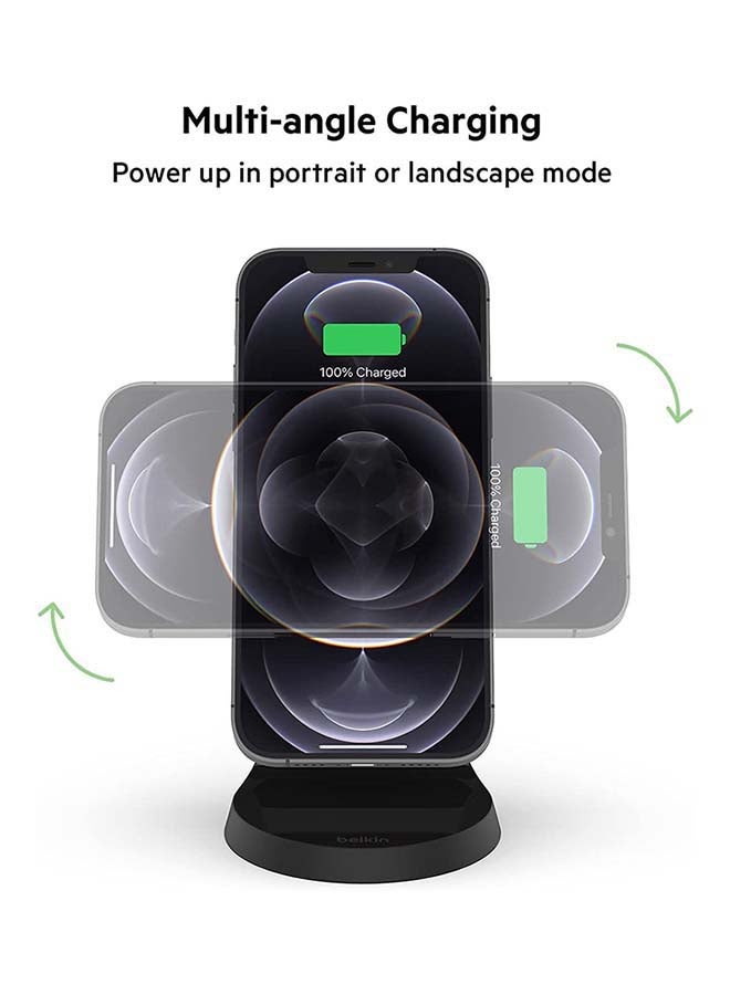 belkin - Magnetic Wireless Charger Stand (Compatible with MagSafe for iPhone 14, iPhone 13 and iPhone 12 Series and other MagSafe Enabled Devices, 20W PD power adapter included) Black - Image 1
