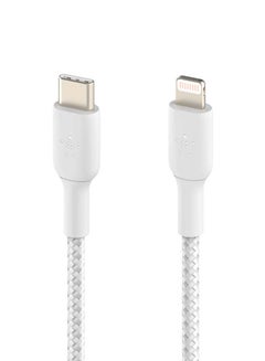 belkin Braided USB-C to Lightning Cable (iPhone Fast Charging Cable for iPhone 14, 13, 12 or earlier) Boost Charge MFi-Certified iPhone USB-C Cable 2m White  - Image 3