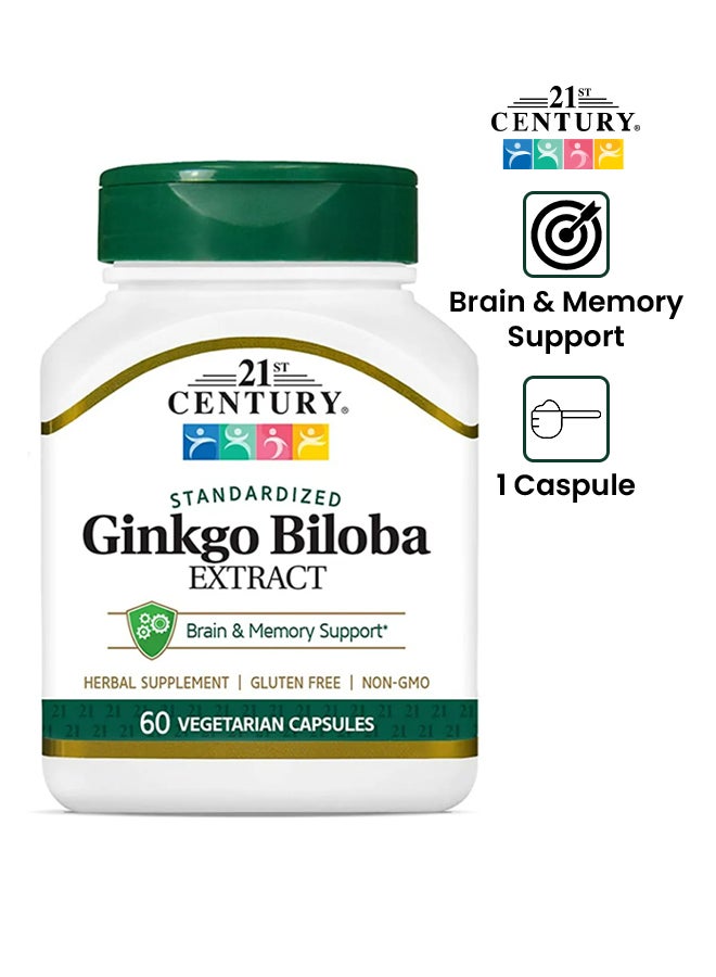21st CENTURY Standardized Ginkgo Biloba Extract - 60 Vegetarian Capsules  - Image 1