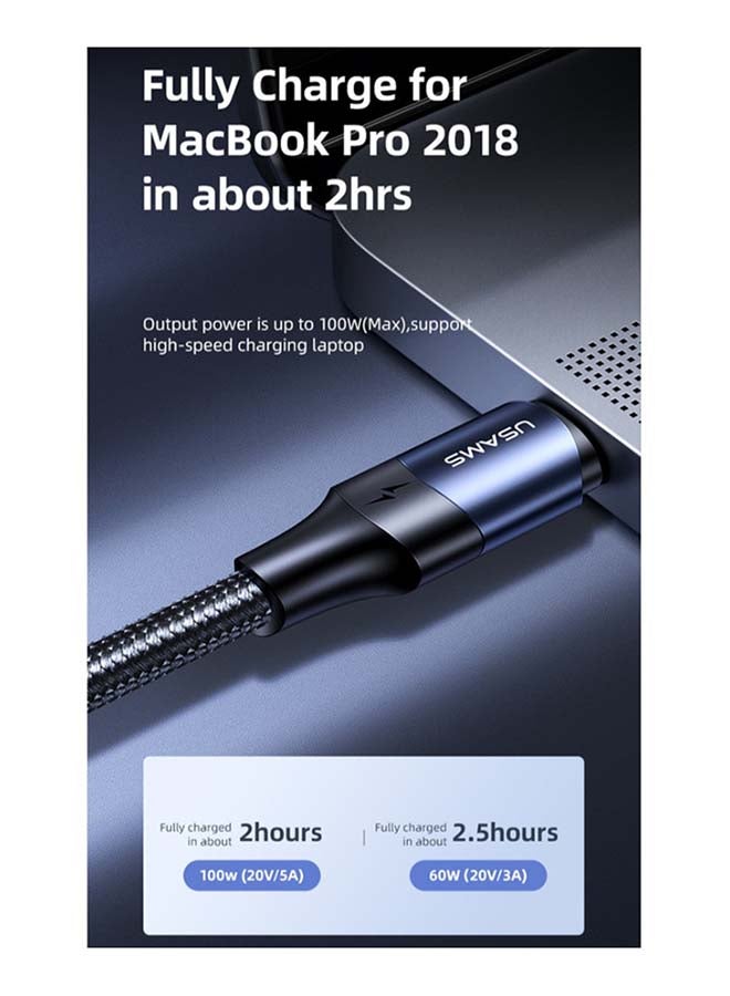 Usams US-SJ524 U71 Type-C To Type-C 100W PD Fast Charging & Data Cable Nylon Braided Aluminum Alloy 100W For Mobile /Ipad /Mac 1.2m Black  - Image 3