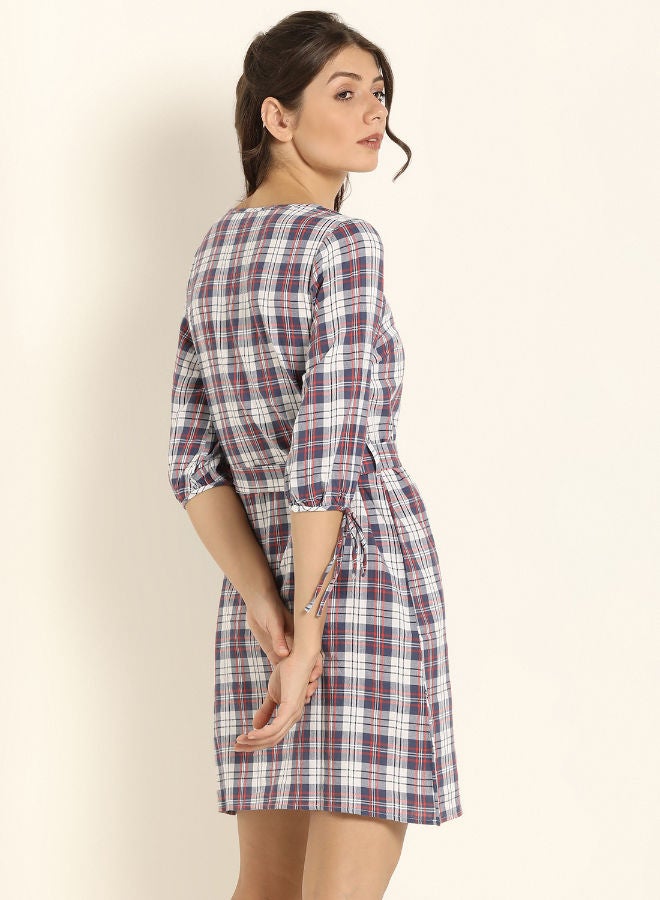 ABOF - Checker Mini Dress With Waist Tie Up Multicolour - Image 1