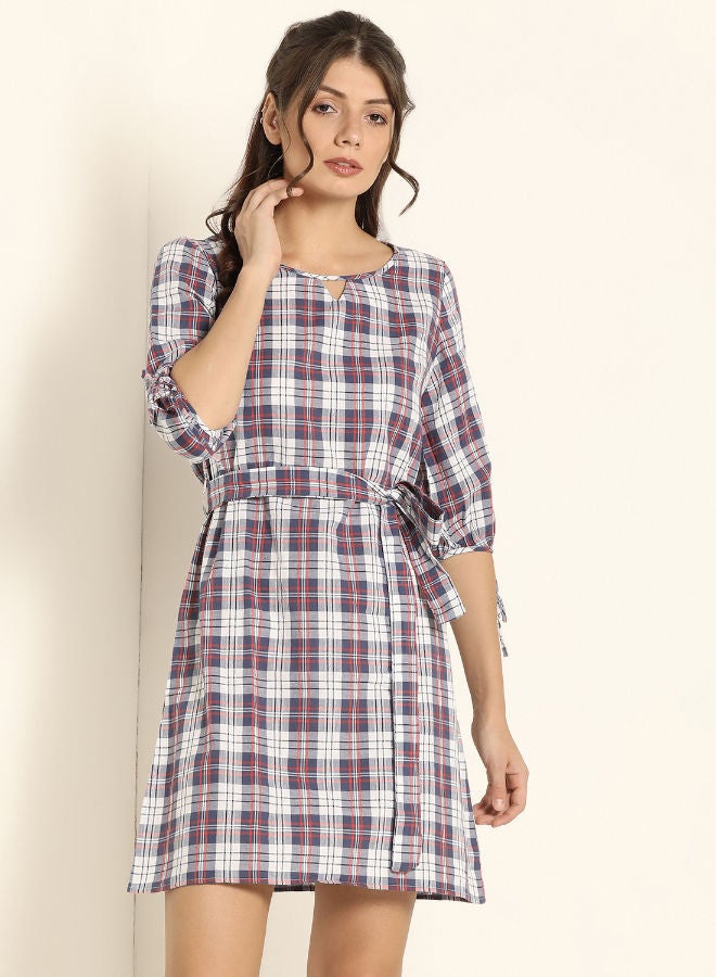 ABOF - Checker Mini Dress With Waist Tie Up Multicolour - Image 1