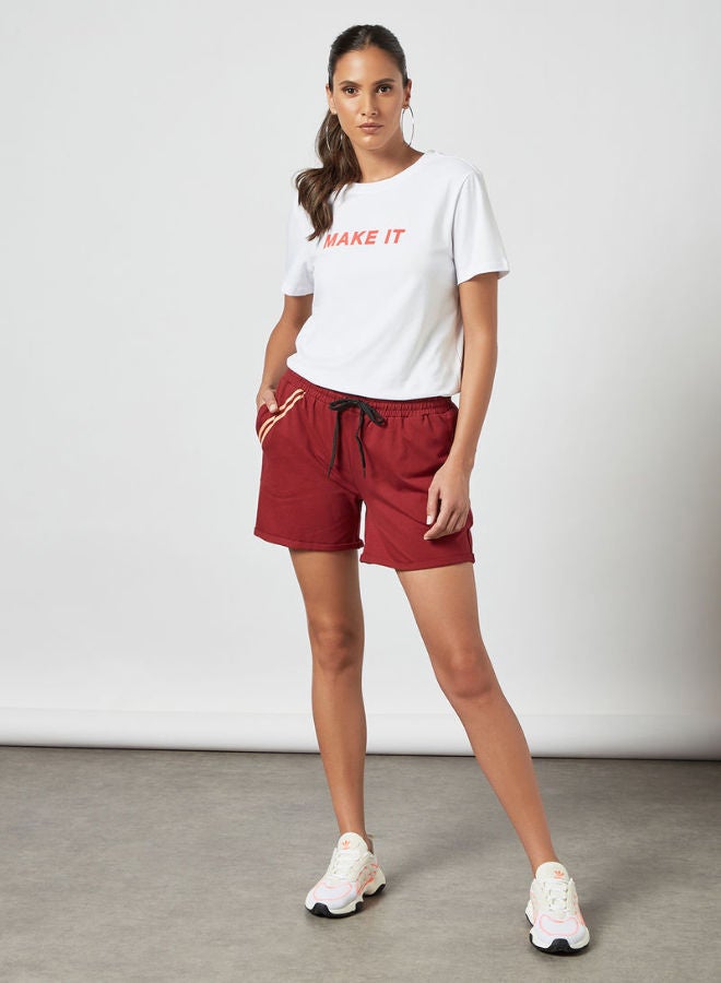 ABOF Stripe Printed Drawstring Elastic Waist Detail Knitted Shorts Maroon  - Image 3