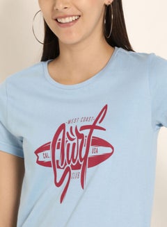 ABOF Surf Graphic Printed Regular Fit Round Neck T-Shirt Blue/Red  - Image 3