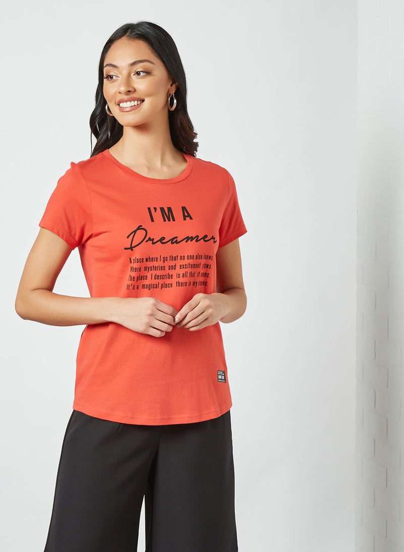 ABOF I Am A Dreamer Slogan Printed Regular Fit Crew Neck T-Shirt Orange  - Image 1
