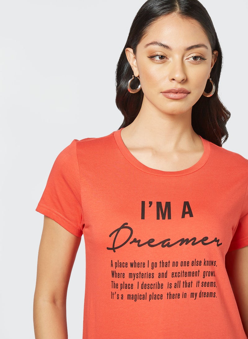 ABOF I Am A Dreamer Slogan Printed Regular Fit Crew Neck T-Shirt Orange  - Image 3