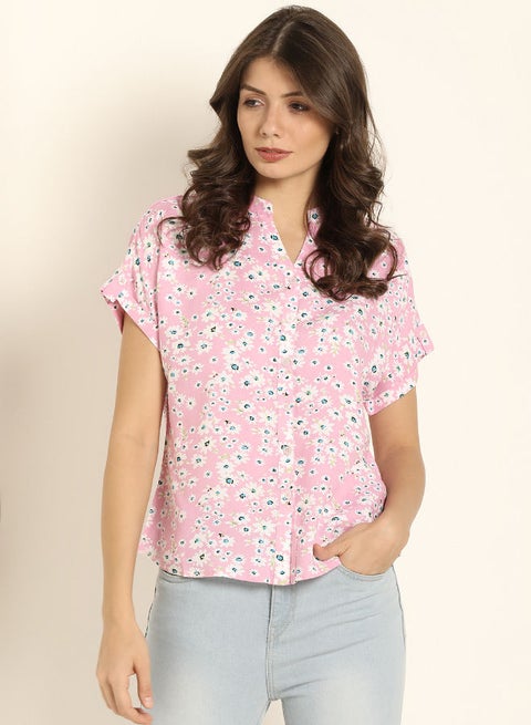 Floral Printed Relaxed Fit Roll-Up Magyar Sleeve Shirt Multicolour