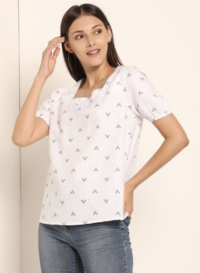 ABOF Square Neck Printed Top White  - Image 1