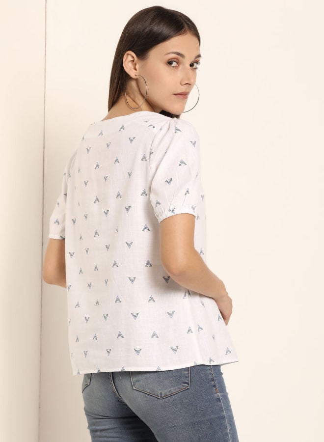 ABOF Square Neck Printed Top White  - Image 2