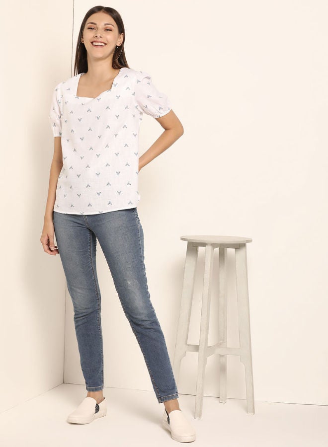 ABOF Square Neck Printed Top White  - Image 3