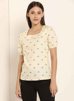 Square Neck Printed Top Light Yellow