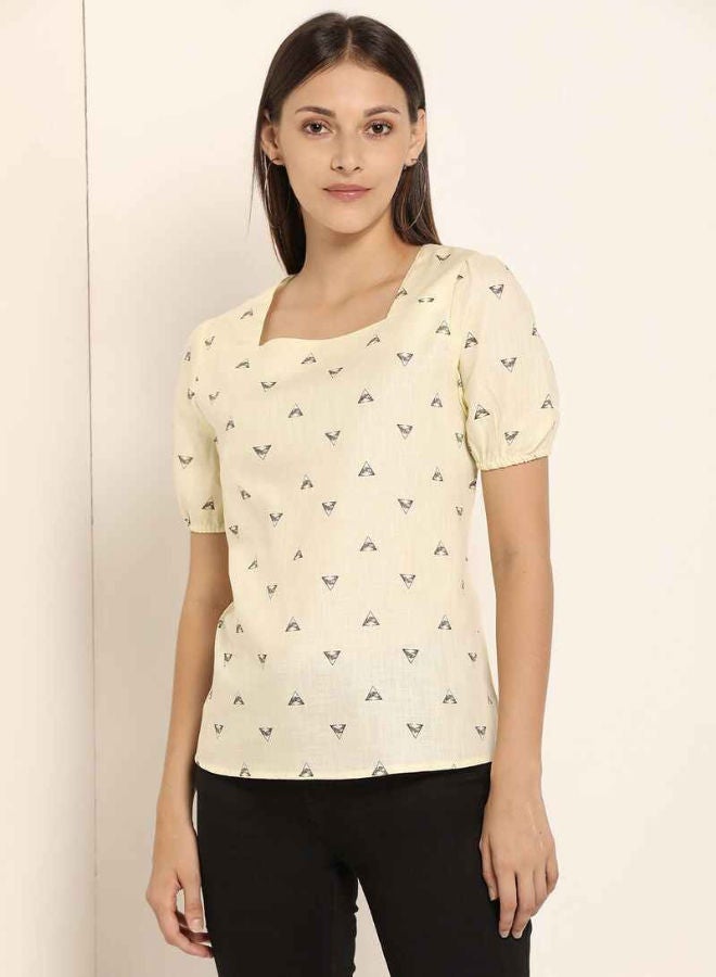 ABOF - Square Neck Printed Top Light Yellow - Image 1