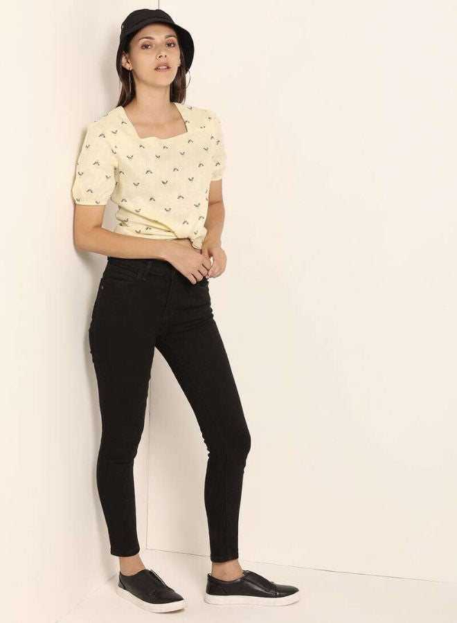 ABOF - Square Neck Printed Top Light Yellow - Image 1