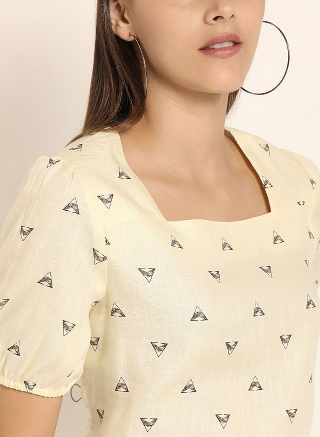 ABOF - Square Neck Printed Top Light Yellow - Image 1