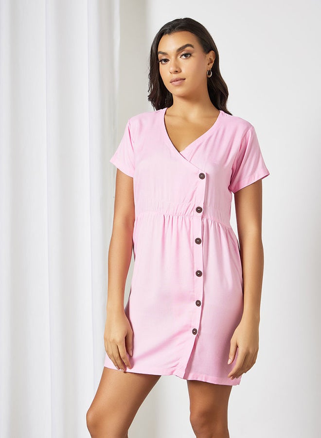 Blue Saint Button Detail Mini Dress Pink  - Image 1