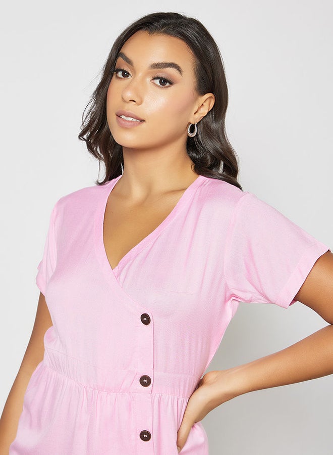 Blue Saint Button Detail Mini Dress Pink  - Image 4