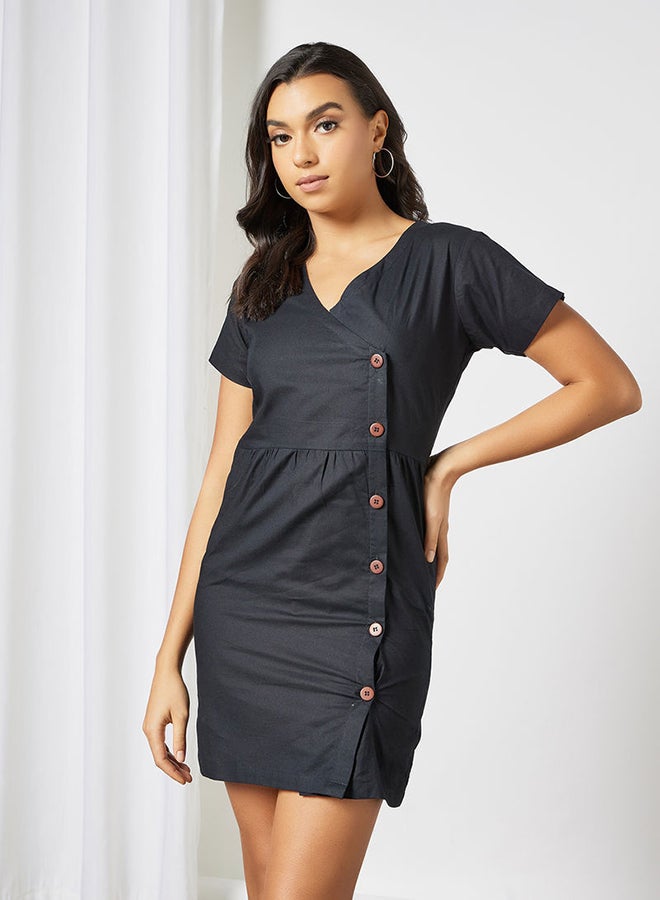 Blue Saint Button Detail Mini Dress Black - Image 1