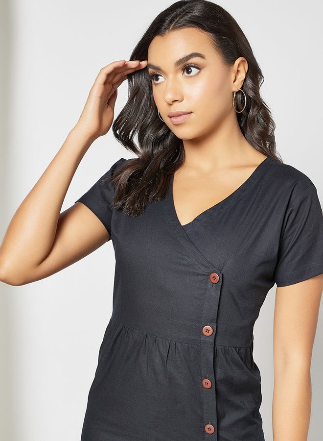 Blue Saint Button Detail Mini Dress Black - Image 4