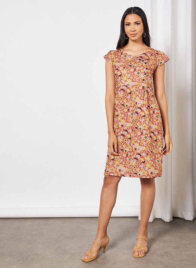 Blue Saint Floral Print V-Neck Dress Orange  - Image 1