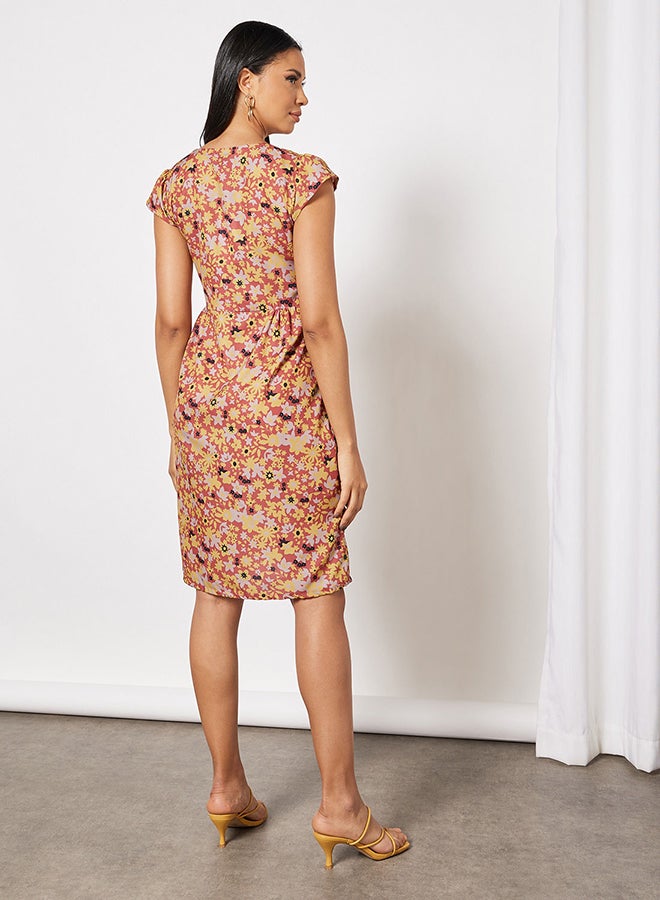 Blue Saint Floral Print V-Neck Dress Orange  - Image 2
