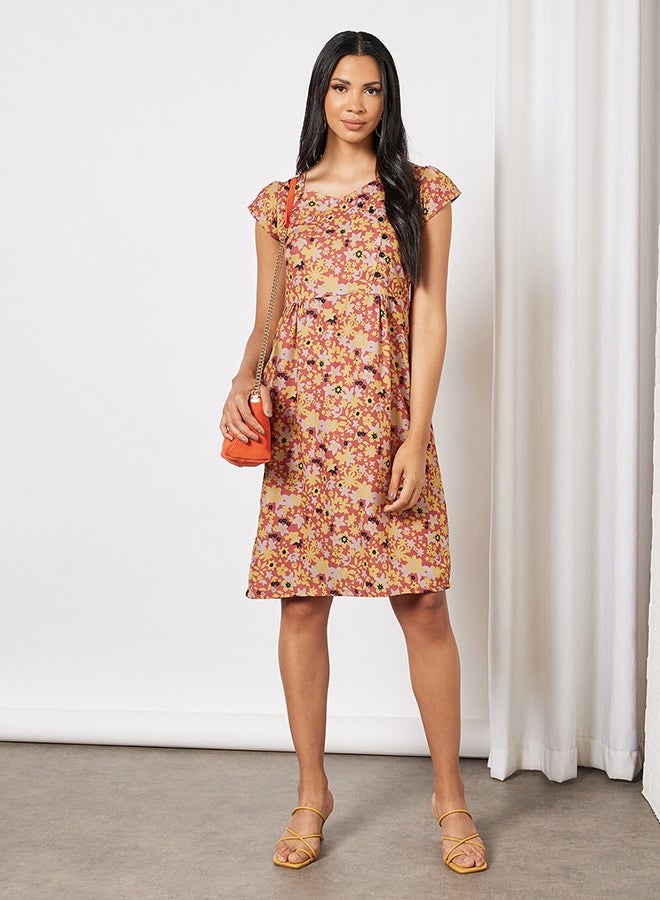 Blue Saint Floral Print V-Neck Dress Orange  - Image 4