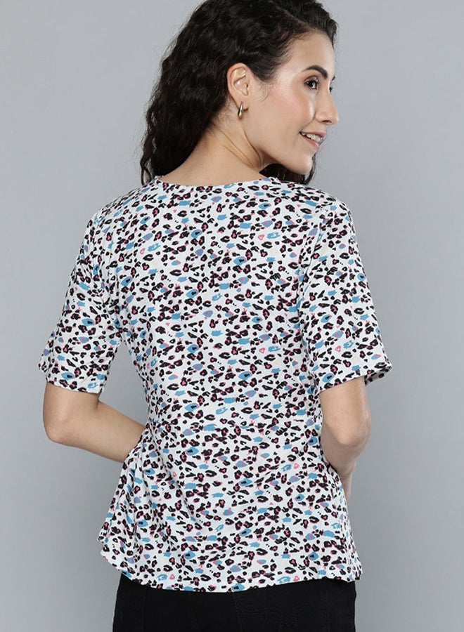 All Over Printed V-Neck Self-Tie Strings Wrap Top Multicolour
