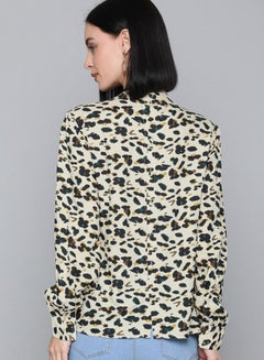 HERE&NOW All-Over Animal Print Tie-Up Neck Straps Long Sleeve Top Multicolour  - Image 2