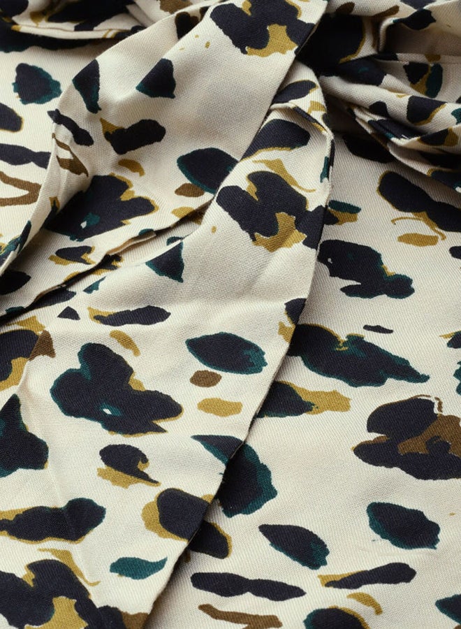 HERE&NOW - All-Over Animal Print Tie-Up Neck Straps Long Sleeve Top Multicolour - Image 1