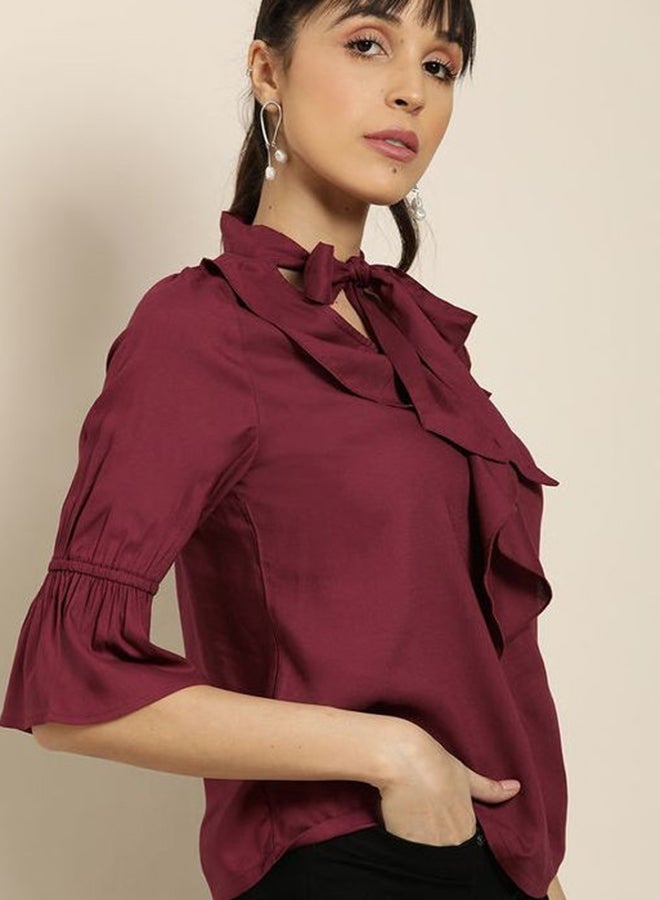 مودا رابيدو - بلوزة كاجوال سادة. خمري - Image 1